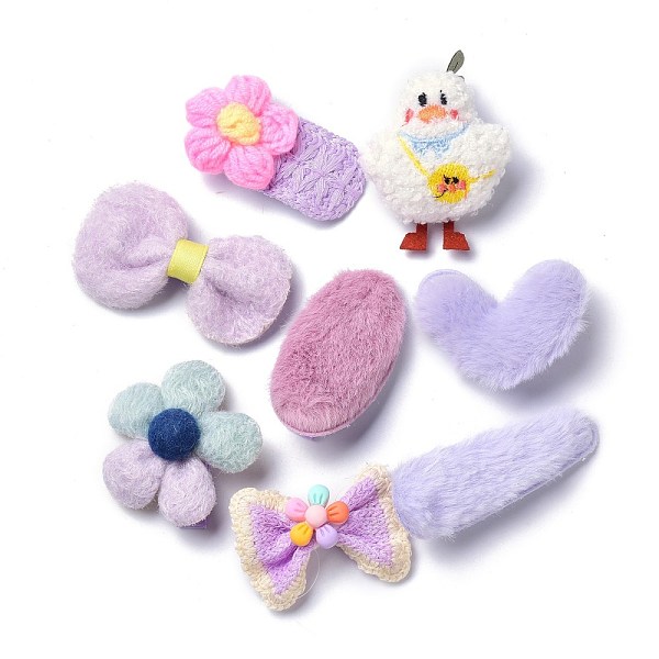 

PandaHall kids Hair Clips Sets, Iron Snap Hair Clips & Alligator Hair Clips, with Wool and Cloth, Rectangle & Duck & Bowknot & Oval & Heart..., Purple