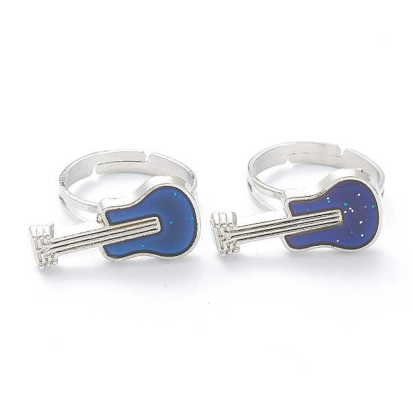

PandaHall Adjustable Iron Finger Rings, with Epoxy, Changing Color Mood Rings, Guitar, Platinum, Colorful, US Size 6, Inner Diameter: 17mm...