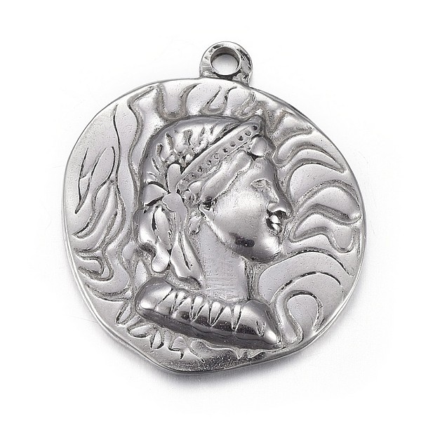 

PandaHall 304 Stainless Steel Pendants, Flat Round with Marianne, Antique Silver, 25x22x3mm, Hole: 1.8mm 304 Stainless Steel Flat Round