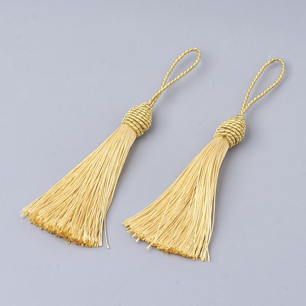 

PandaHall Polyester Tassel Big Pendant Decorations, Light Khaki, 145~175x10.5~12mm Polyester