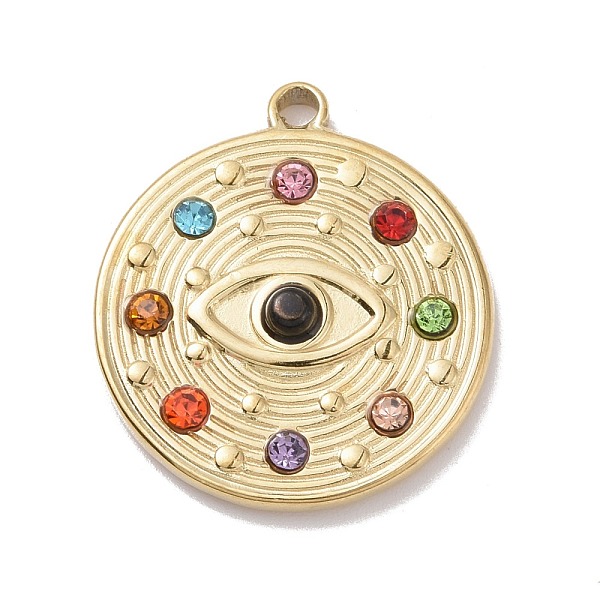 

PandaHall 304 Stainless Steel Evil Eye Pendants, with Colorful Rhinestone and 201 Stainless Steel Snap on Bails, Golden, Acalanatha..., Multicolor