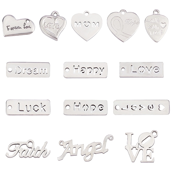 

PandaHall 304 Stainless Steel Pendants, Mixed Shapes, Stainless Steel Color, Pendants: 15pcs/box Stainless Steel Mixed Shapes