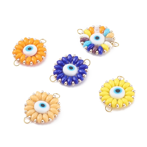 

PandaHall Evil Eye Lampwork Beads Link Connector, with Glass Seed Beads & Czech Glass Beads and 304 Stainless Steel Jump Rings, Mixed Color..., Multicolor