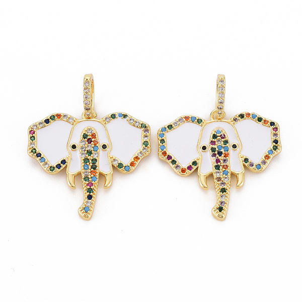 

PandaHall Brass Micro Pave Colorful Cubic Zirconia Pendants, with Enamel, Nickel Free, Real 18K Gold Plated, Elephant, White, 23x24x2mm...