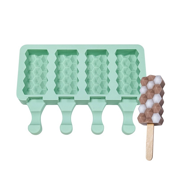 

PandaHall Food Grade DIY Rectangle Ice-cream Silicone Molds, Ice Pop Molds, for Making Ice Cream, 4 Cavities, Aquamarine, 129x180x23mm..., Green