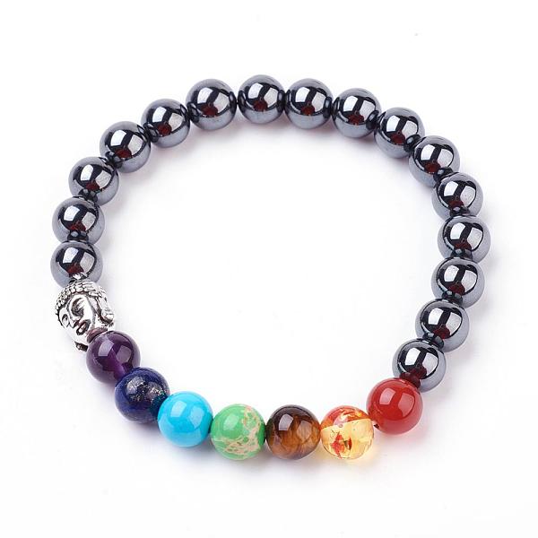 

PandaHall Gemstone Stretch Bracelets, Round, Chakra Beaded Bracelets, with Alloy Findings, Buddha Head, 2-1/8 inch(54mm) Gemstone