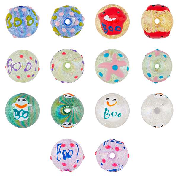 

PandaHall SUPERFINDINGS 14Pcs 7 Colors AB Color Transparent Crackle Acrylic Round Beads, Halloween Ghost Bead, with Enamel, Mixed Color..., Multicolor