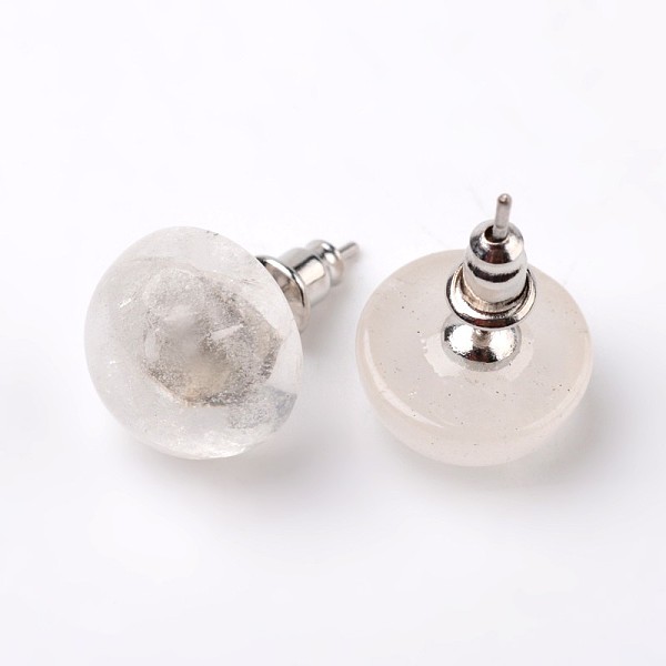 

PandaHall Half Round Dome Natural Crystal Stud Earrings, with Platinum Plated Brass Findings, 18mm, Pin: 0.8mm Quartz Crystal