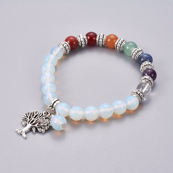 

PandaHall Chakra Jewelry, Opalite Bracelets, with Metal Tree Pendants, 50mm Opalite