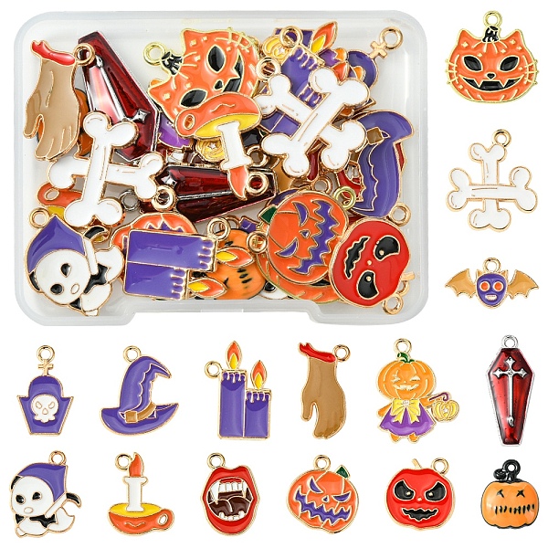 30Pcs 15 Styles Alloy Enamel Pendants
