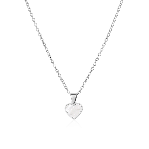 Colliers pendentifs en forme de cœur en acier inoxydable 304 et coquillage blanc naturel pour femmes