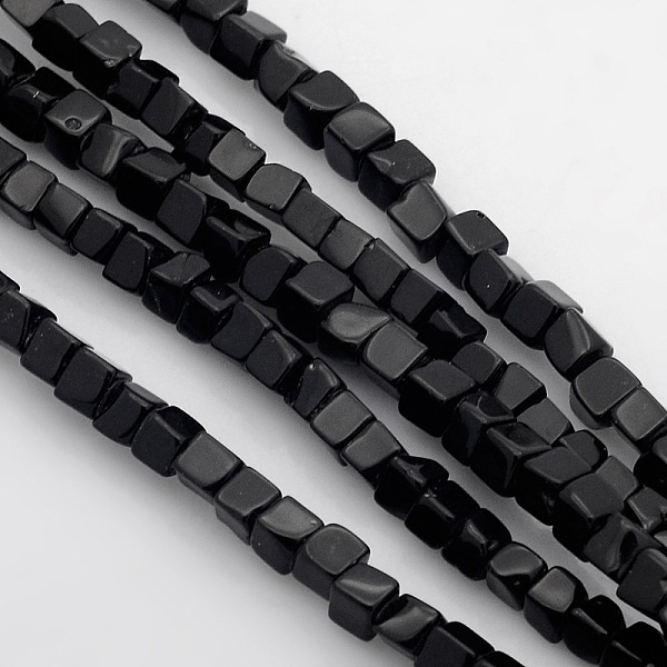 

PandaHall Cube Natural Black Stone Beads Strands, 4x4x4mm, Hole: 1mm, about 85~100pcs/strand, 15.3 inch~15.8 inch Black Stone Cube Black