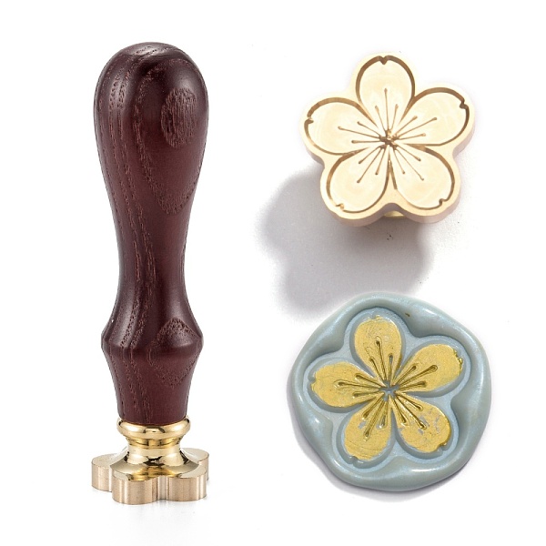 

PandaHall DIY Scrapbook, Brass Wax Seal Stamp and Wood Handle Sets, Sakura Pattern, 8.7cm, Stamps: 24x23.5x14mm, Handle: 77x22mm Wood Flower