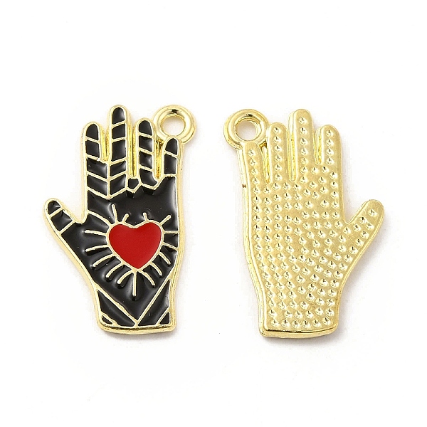 

PandaHall Alloy Enamel Pendants, Hand with Heart Pattern, Platinum, Golden, Black, 21.5x14x1.5mm, Hole: 1.6mm Alloy+Enamel Others Black