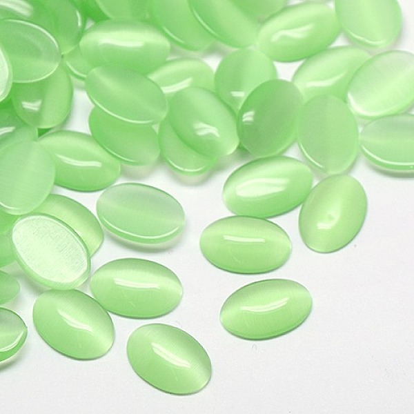 

PandaHall Cat Eye Cabochons, Oval, Pale Green, 7x5x2mm Glass Oval Green