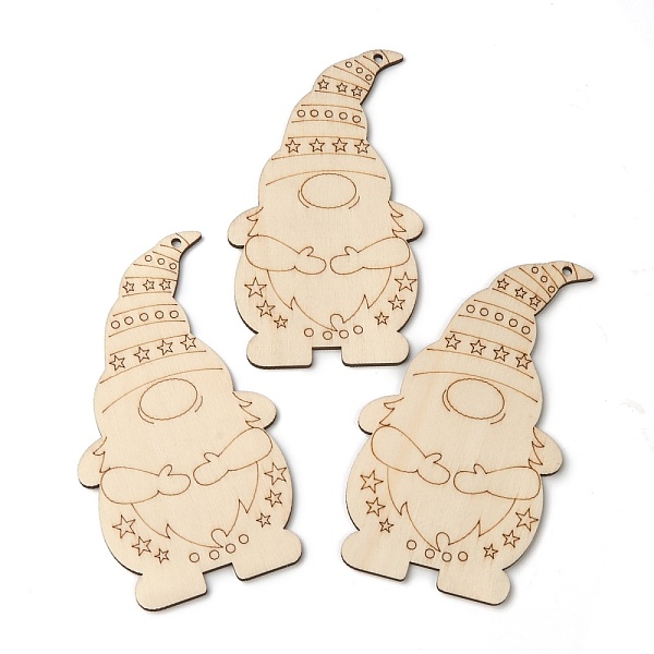 

PandaHall Christmas Theme Undyed Natural Wood Big Pendants, Dwarf, BurlyWood, 128~129x69~70x2~3mm, Hole: 4mm Wood Human Orange