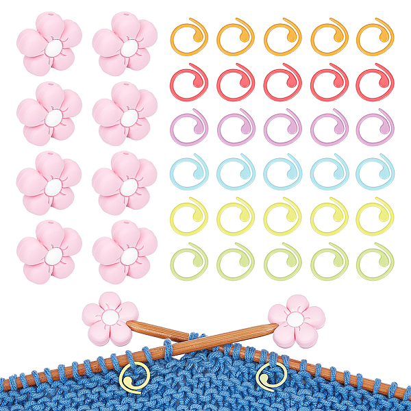 

PandaHall 8 Pcs Knitting Needle Stoppers, 30 Pcs Knitting Stitch Marker Rings Flower Needle Point Protectors Stitch Stoppers Knitting..., Multicolor