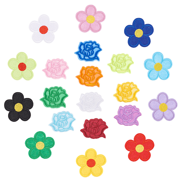 

PandaHall ARRICRAFT 40Pcs 20 Styles Rose Shape & 5-Petal Flower Computerized Embroidery Cloth Iron on/Sew on Patches, Costume Accessories..., Multicolor