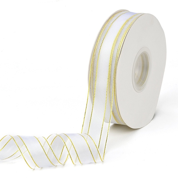

PandaHall Solid Color Organza Ribbons, Golden Wired Edge Ribbon, for Party Decoration, Gift Packing, Snow, 1"(25mm), about 50yard/roll..., White