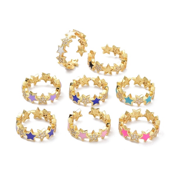 

PandaHall Star Clear Cubic Zirconia Finger Ring for Girl Women, Real 18K Gold Plated Brass Enamel Open Cuff Ring, Mixed Color, US Size 4 3/4..., Multicolor