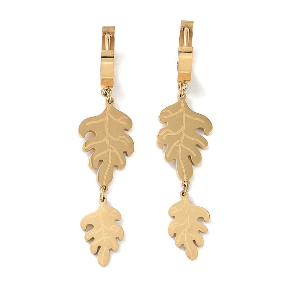 

PandaHall Leaf 304 Stainless Steel Dangle Earrings, Hoop Earrings for Women, Real 18K Gold Plated, 54x13mm 304 Stainless Steel Leaf