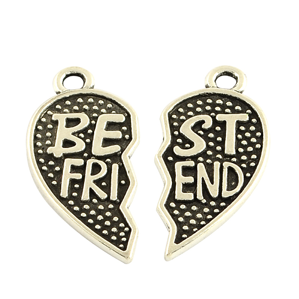 

PandaHall Tibetan Style Alloy Split Pendants, Cadmium Free & Lead Free, Heart with Word Best Friend, Antique Silver, 29x13x1.5mm, Hole: 2mm...