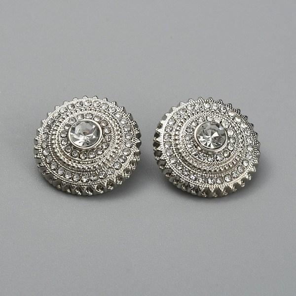 

PandaHall 1-Hole Alloy Button, with Rhinestone, Flat Round, Platinum, 20x10.5mm, Hole: 2mm Alloy+Rhinestone Round