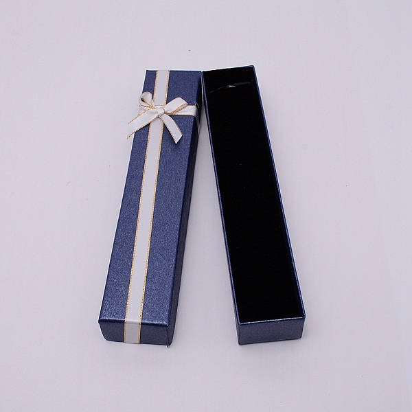 

PandaHall Paper Necklace Box, Flip Cover, with Ribbon, Jewelry Box, Rectangle, Marine Blue, 21x4.3x3.6cm Paper Rectangle