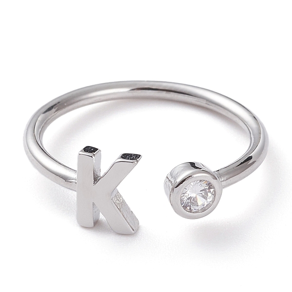 

PandaHall Brass Micro Pave Clear Cubic Zirconia Cuff Rings, Open Rings, Long-Lasting Plated, Platinum, Letter K, US Size 6, Inner Diameter...