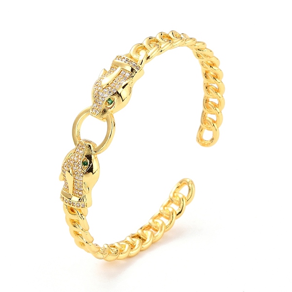 

PandaHall Leopard Door Knocker Shape Cubic Zirconia Cuff Bangle, Real 18K Gold Plated Brass Curb Chain Shape Open Bangle for Women, Cadmium..., Green