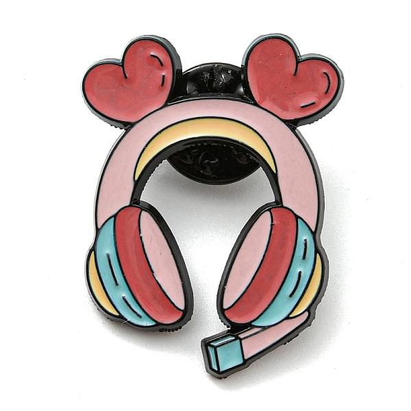 PandaHall Headphone Enamel Pin, Electrophoresis Black Zinc Alloy Brooch for Backpack Clothes, Colorful, 31.5x24x1.5mm Alloy+Enamel Others