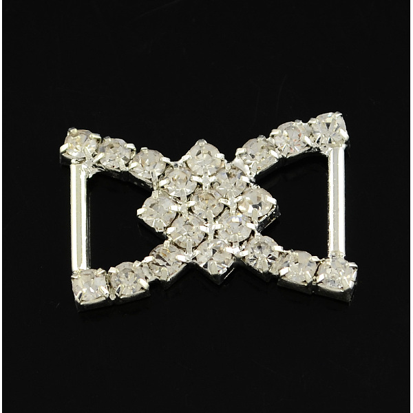 

PandaHall Shining Bowknot Wedding Invitation Ribbon Buckles, Silver Color Plated Brass Grade A Crystal Rhinestone Garment Dress Slide...