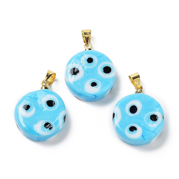 

PandaHall Handmade Evil Eye Lampwork Pendants, with Rack Plating Brass Findings, Long-Lasting Plated, Lead Free & Cadmium Free, Flat Round...