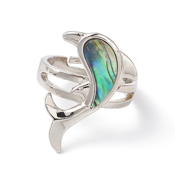 

PandaHall Natural Paua Shell Adjustable Rings, Brass Jewelry for Women, Platinum, Cadmium Free & Lead Free, Dolphin Pattern, Ring Surface...