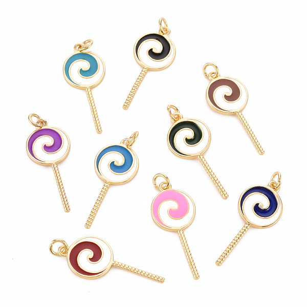 

PandaHall Brass Enamel Pendants, with Jump Ring, Cadmium Free & Nickel Free & Lead Free, Lollipop, Real 16K Gold Plated, Mixed Color..., Multicolor