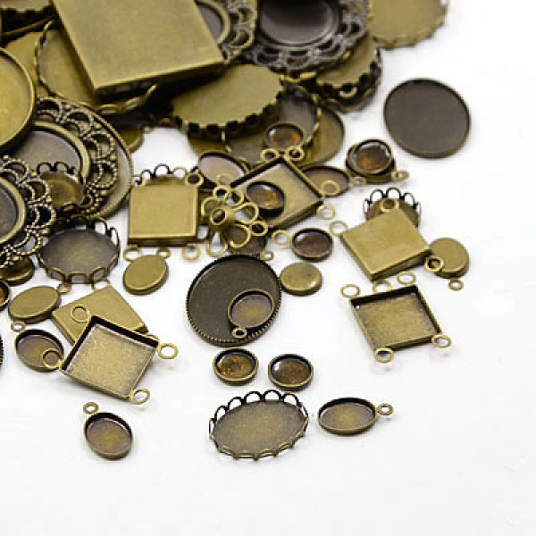 

PandaHall Brass Cabochon Settings, Mixed Shapes, Nickel Free, Antique Bronze, 5~47x5~32x1~3mm, Tray: 4~41x4~31mm Brass Mixed Shapes