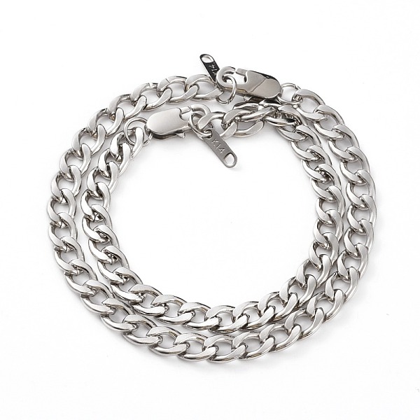 

PandaHall Couple Bracelets Sets, 304 Stainless Steel Cuban Chain Bracelets, with Lobster Claw Clasps, Stainless Steel Color, 7-3/4 inch...