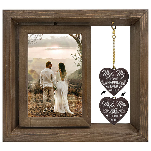 

PandaHall Wedding Double Sided Wooden Rotating Photo Frames with DIY Word Heart Charm, for Tabletop Decoration, Word Mr. & Mrs....
