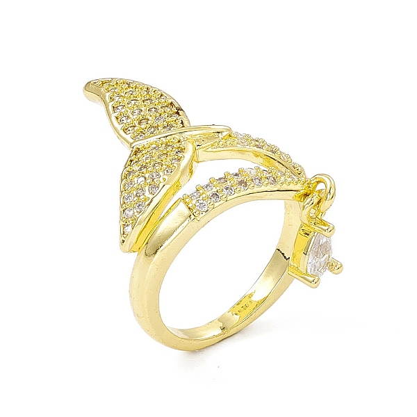 

PandaHall Clear Cubic Zirconia Fishtail Shape with Teardrop Charm Open Cuff Ring, Rack Plating Brass Jewelry for Women, Cadmium Free & Lead...