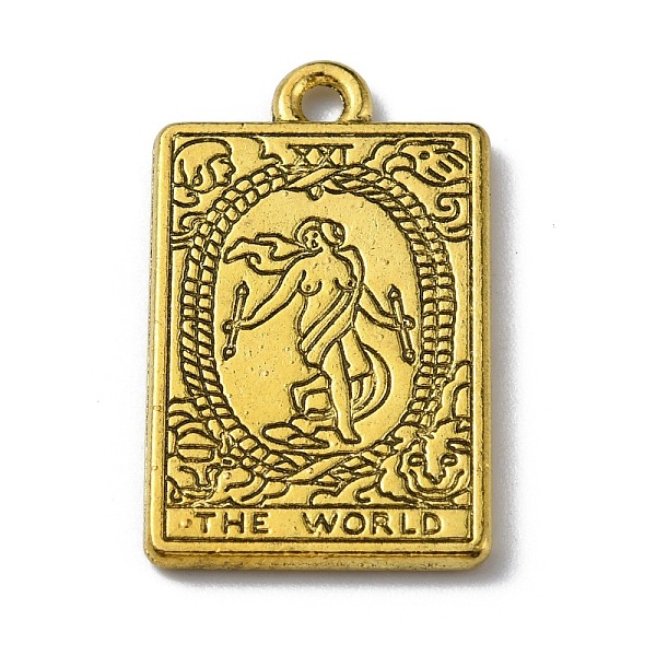 

PandaHall Zinc Alloy Pendants, Rectangle with Tarot Charm, Antique Golden, The World XXI, 23.3x14x1.5mm, Hole: 1.8mm Alloy Tarot