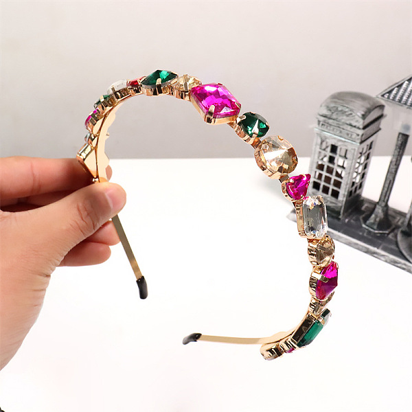 

PandaHall Glass Rhinestone Hair Bands, Golden Tone Iron Hair Accessories for Women Girls, Colorful, 150x130mm Rhinestone Multicolor