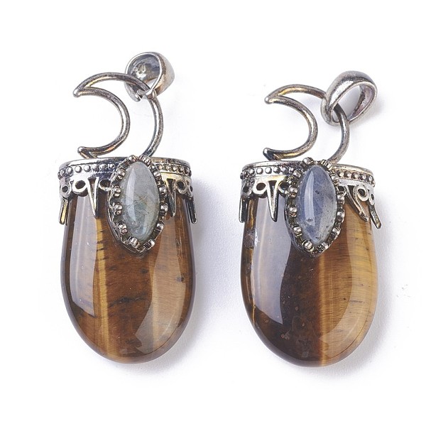 

PandaHall Natural Tiger Eye Pendants, with Brass Findings, Oval, Antique Silver, 44~46x20~21x16~17mm, Hole: 5x7mm Tiger Eye Oval Brown