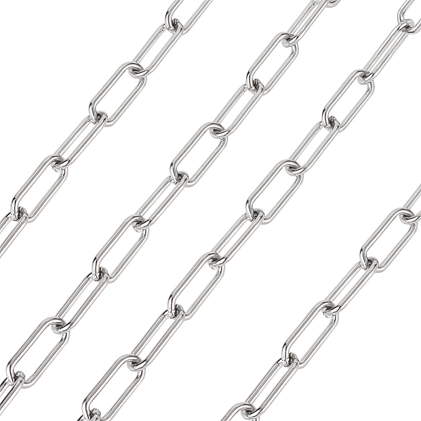 

PandaHall 304 Stainless Steel Paperclip Chains, Drawn Elongated Cable Chains, Unwelded, with Spool, Stainless Steel Color, 17x7x1.6mm, about...
