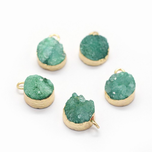

PandaHall Natural Druzy Quartz Charms, with Brass Findings, Flat Round, Golden, Sea Green, 10~11x7~8x3~9mm, Hole: 2mm Quartz Flat Round...