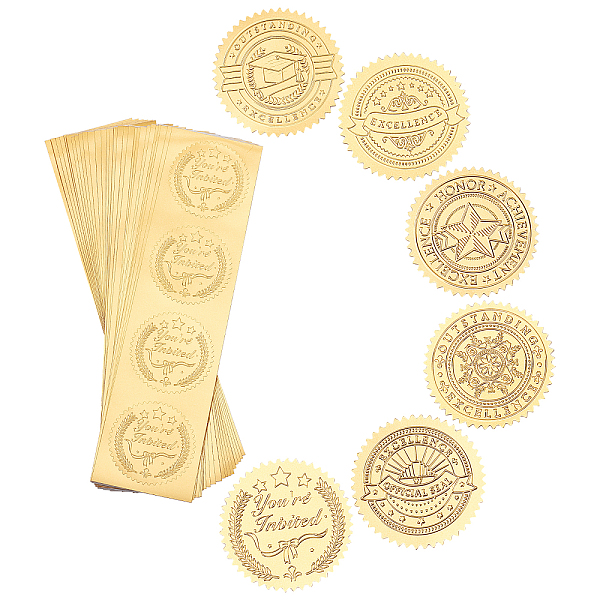 

PandaHall CRASPIRE 120pcs 2" Round Gold Embossed Seals Stickers 6 Style Gold Foil Certificate Seals Vintage Embossed Gold Foil Certificate...