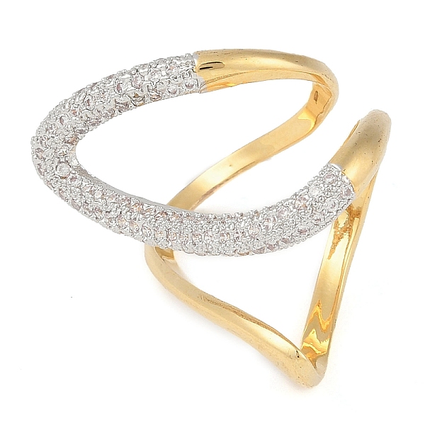 Brass Micro Pave Clear Cubic Zirconia Cuff Rings