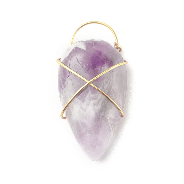 

PandaHall Natural Amethyst Pendants, with Real 18K Gold Plated Eco-Friendly Copper Wire Wrapped, Teardrop, 32.5x16x8mm, Hole: 4x8mm Amethyst...