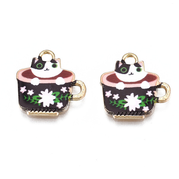 

PandaHall Rack Plating Alloy Enamel Charms, Free & Nickel Free & Lead Free, Cup with Cat, Black, 15x15x1.9mm, Hole: 1.8mm Alloy+Enamel Cat...