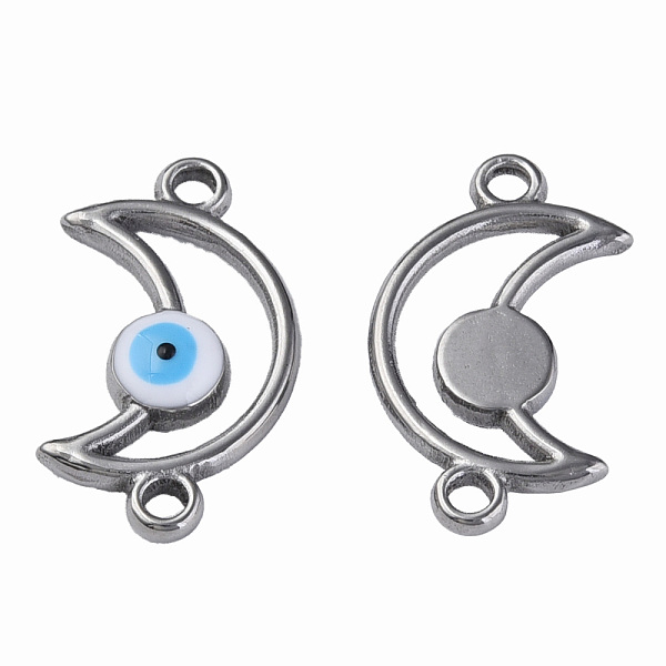 

PandaHall 304 Stainless Steel Enamel Connector Charms, Stainless Steel Color, Moon with Evil Eye, White, 20.5x12x3mm, Hole: 1.8mm 304...