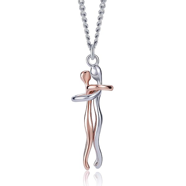 

PandaHall Hug Jewelry, Brass Embrace Couple Pendant Necklace with 316 Surgical Stainless Steel Chains for Valentine's Day, Platinum & Rose...
